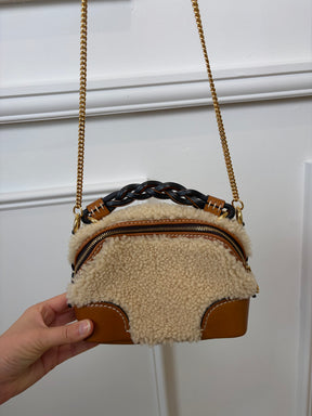 Chloé Tan Leather and Shearing Mini Daria Crossbody Bag