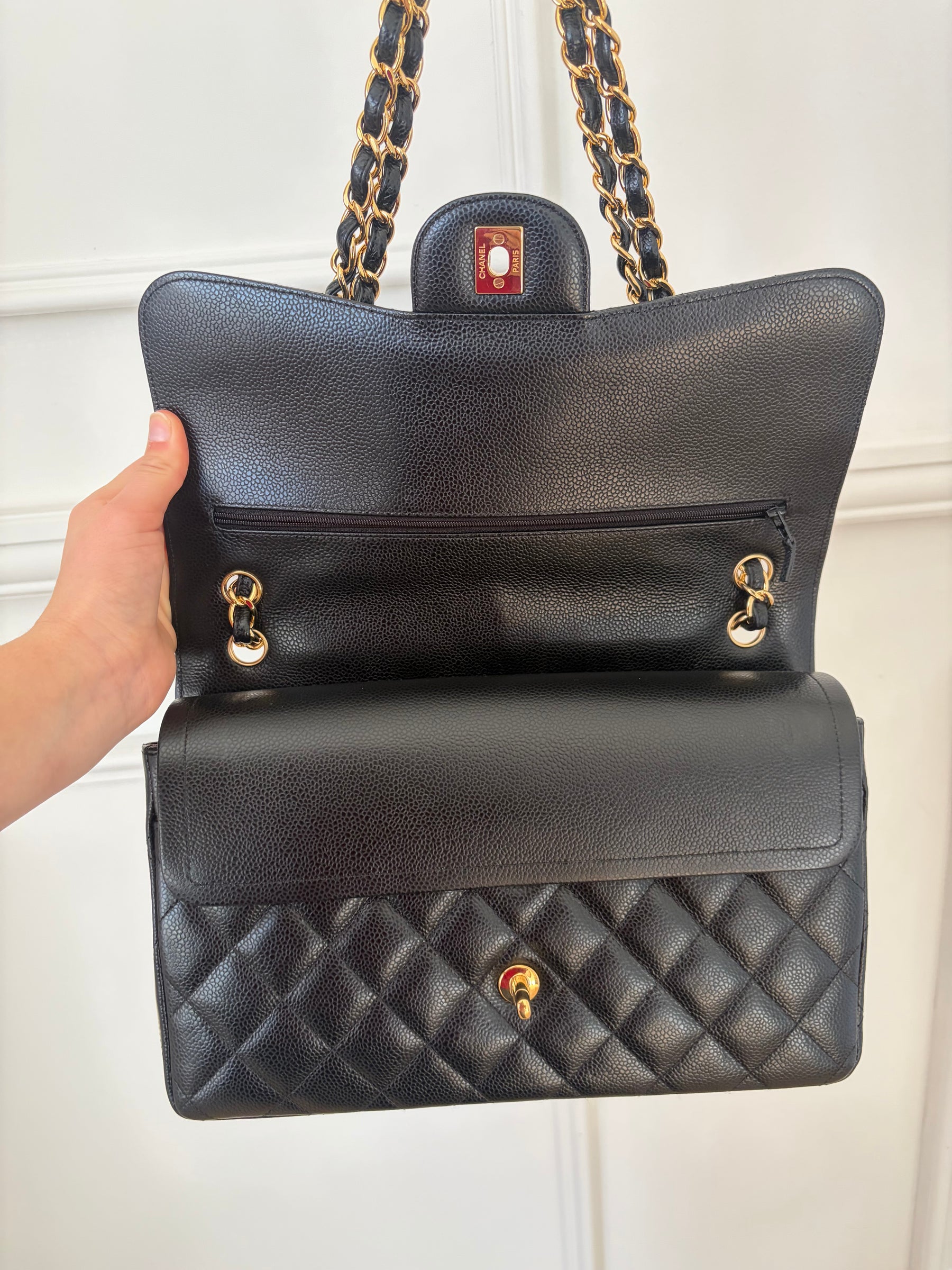 Chanel Black Caviar Leather Jumbo Classic Double Flap