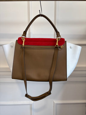Celine White and Khaki leather with Red Suede Trapeze Bag