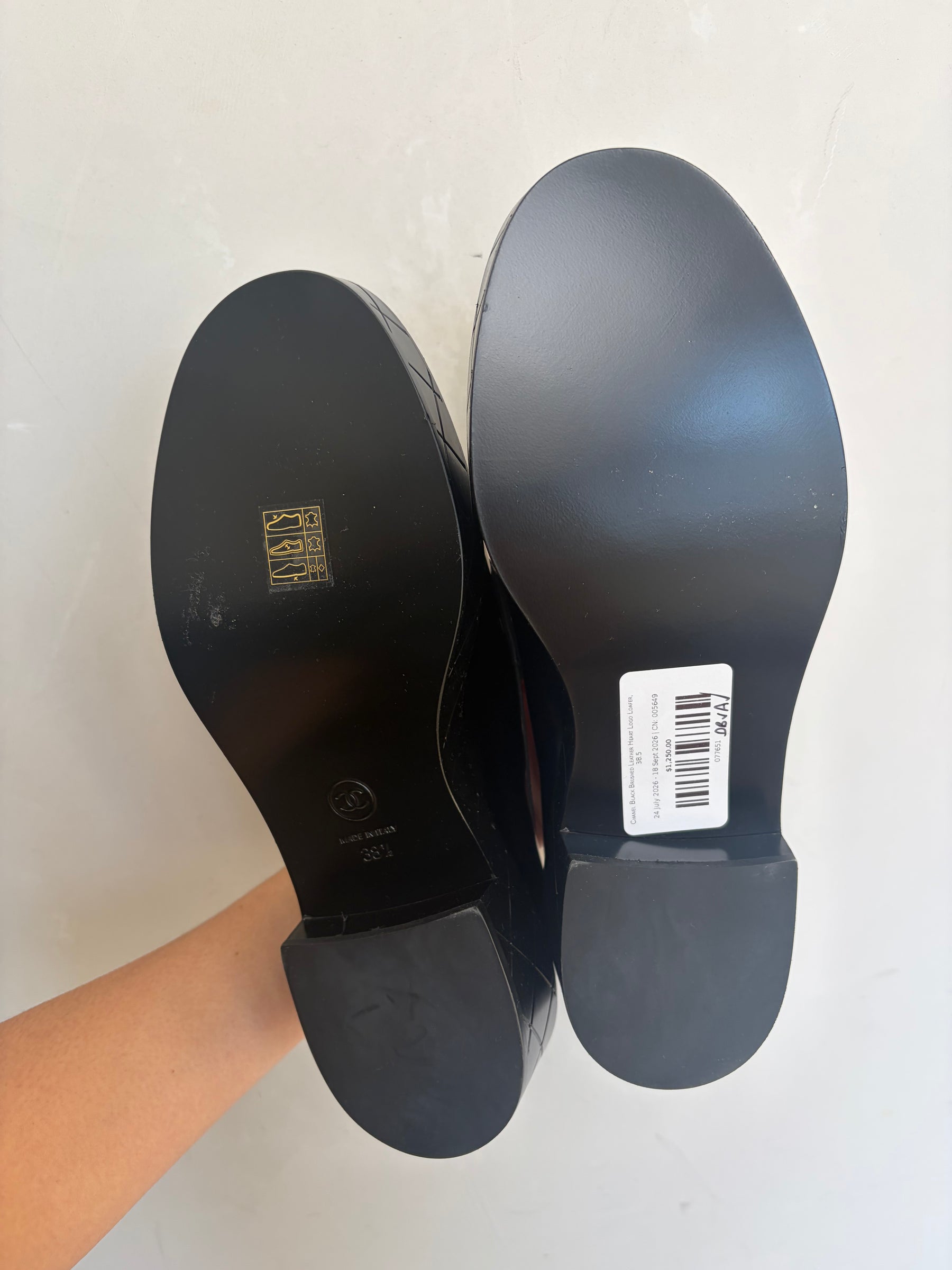 Chanel Black Brushed Leather Heart Logo Loafer, 38.5