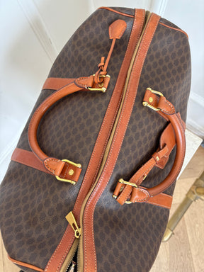 Celine Triomphe Canvas and Tan Leather Trim Duffle Bag