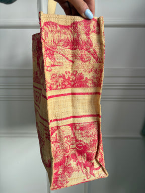 Dior Red Toile De Juoy Raffia Tote and Beach Towel SET