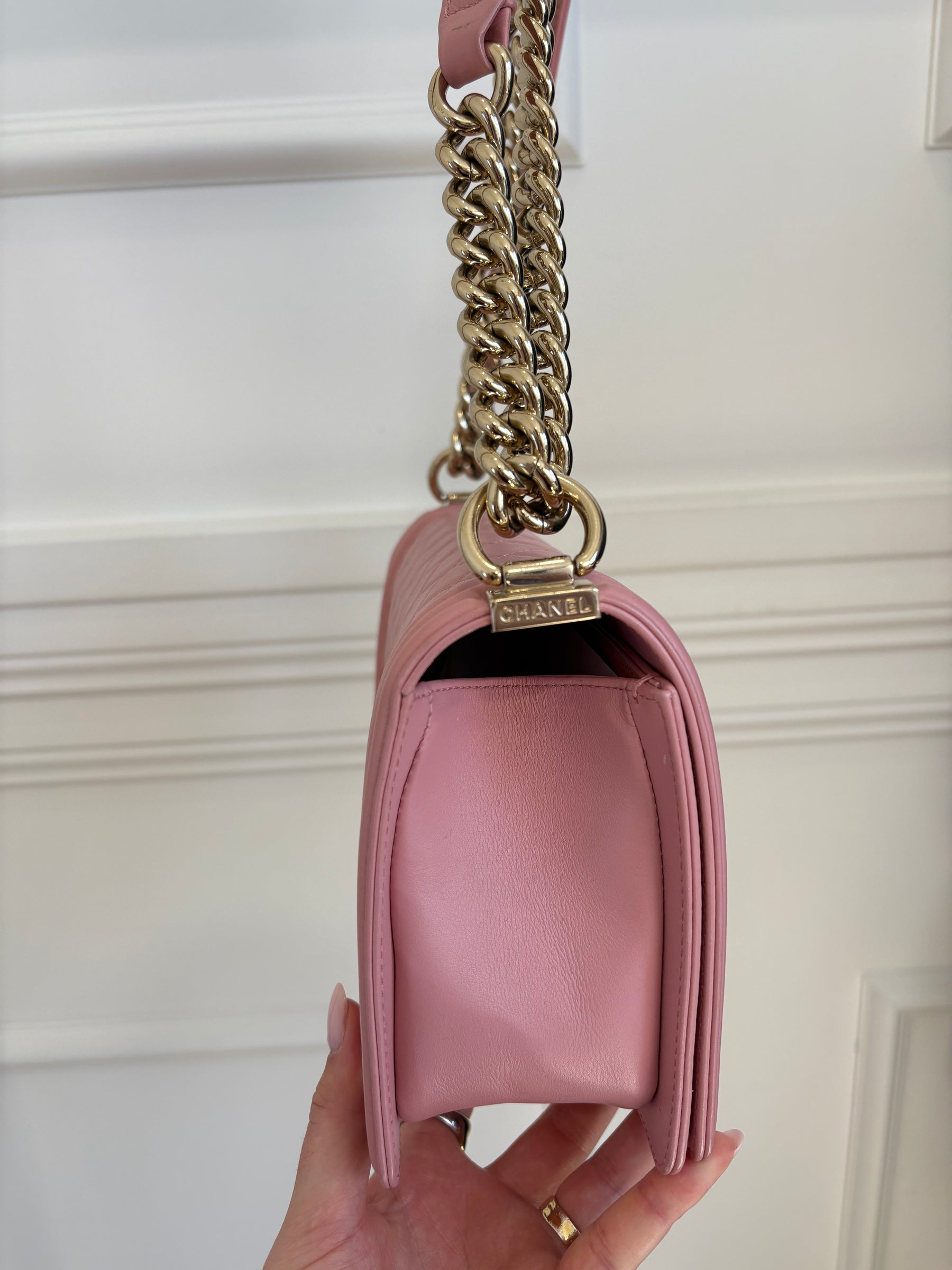 Chanel Pink Lambskin Leather Medium Boy Bag