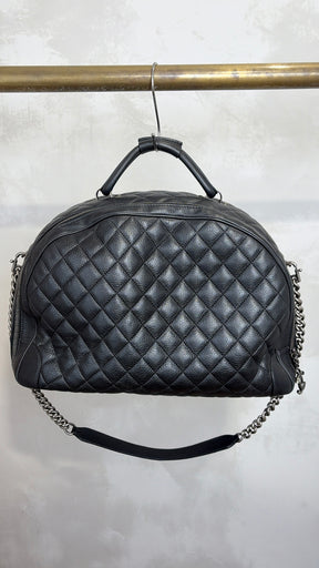 Chanel Black Grained Leather Airlines Round Trip Bowling Bag