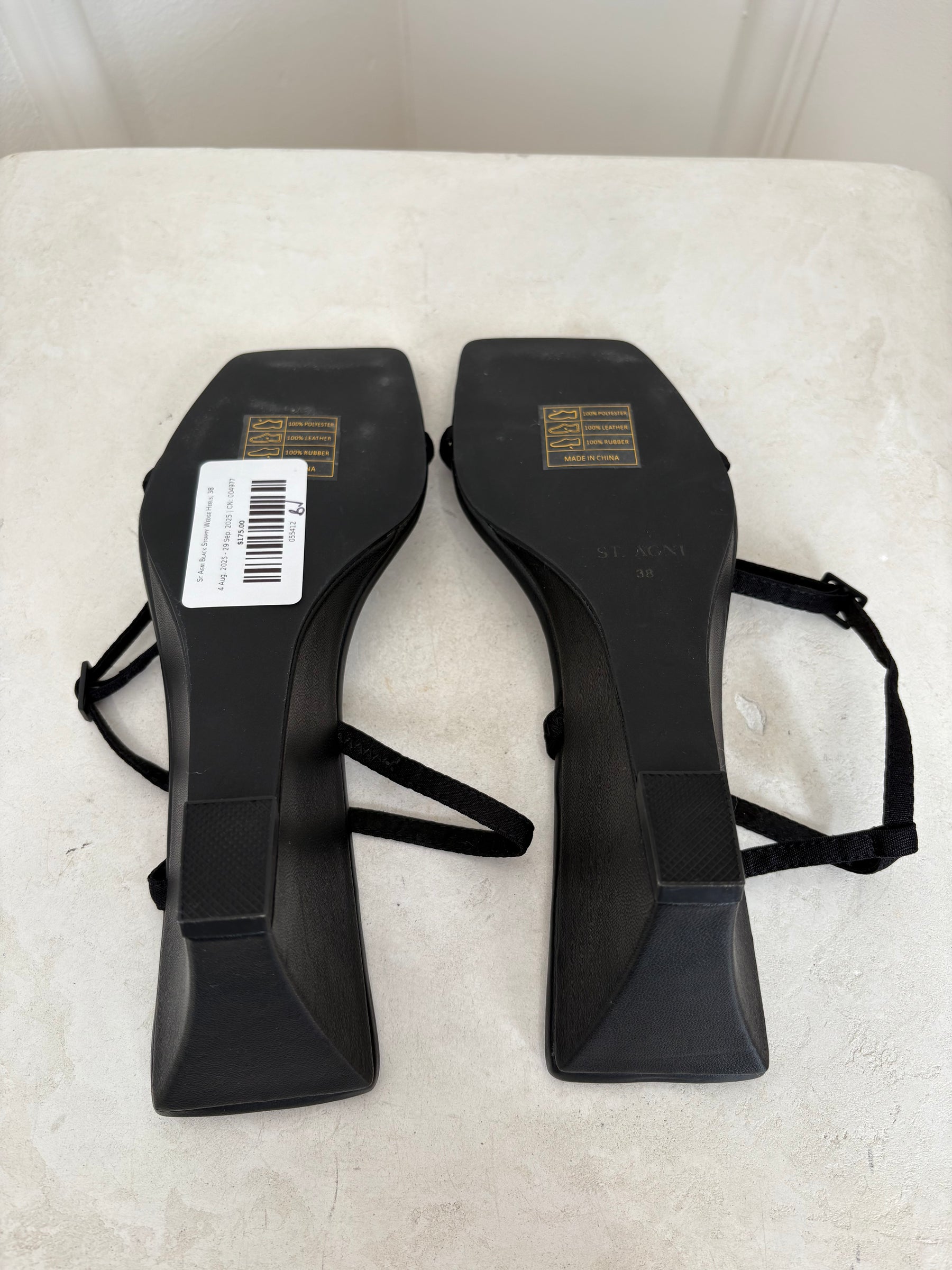 St Agni Black Strappy Wedge Heels, 38