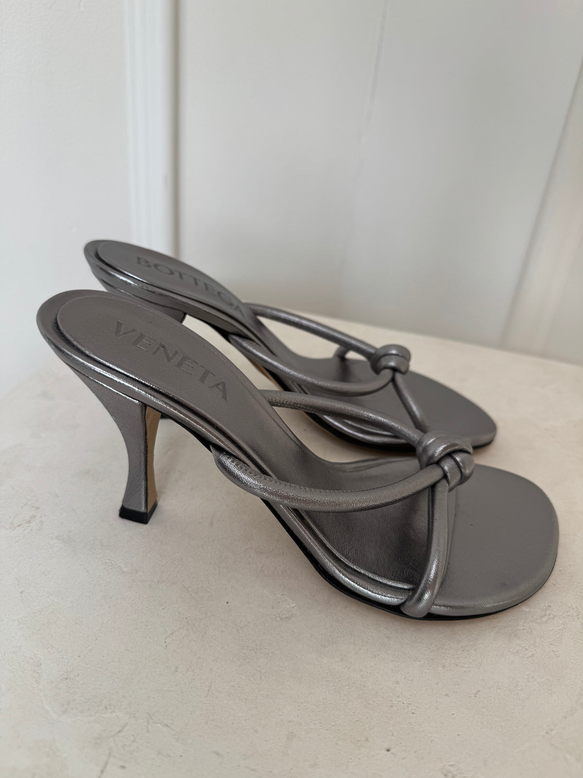 Bottega Veneta Metallic Blink Mule Sandal Silver, 38