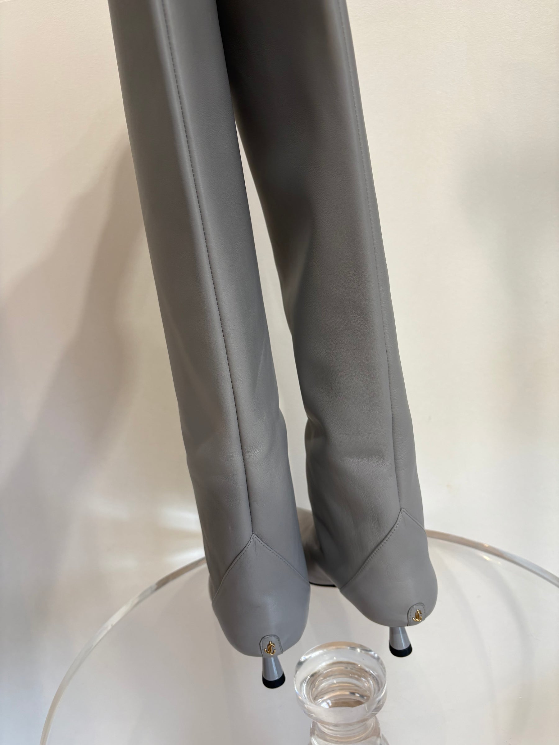 Jimmy Choo Light Grey Leather Pointed Thigh High Vari Boot, 38