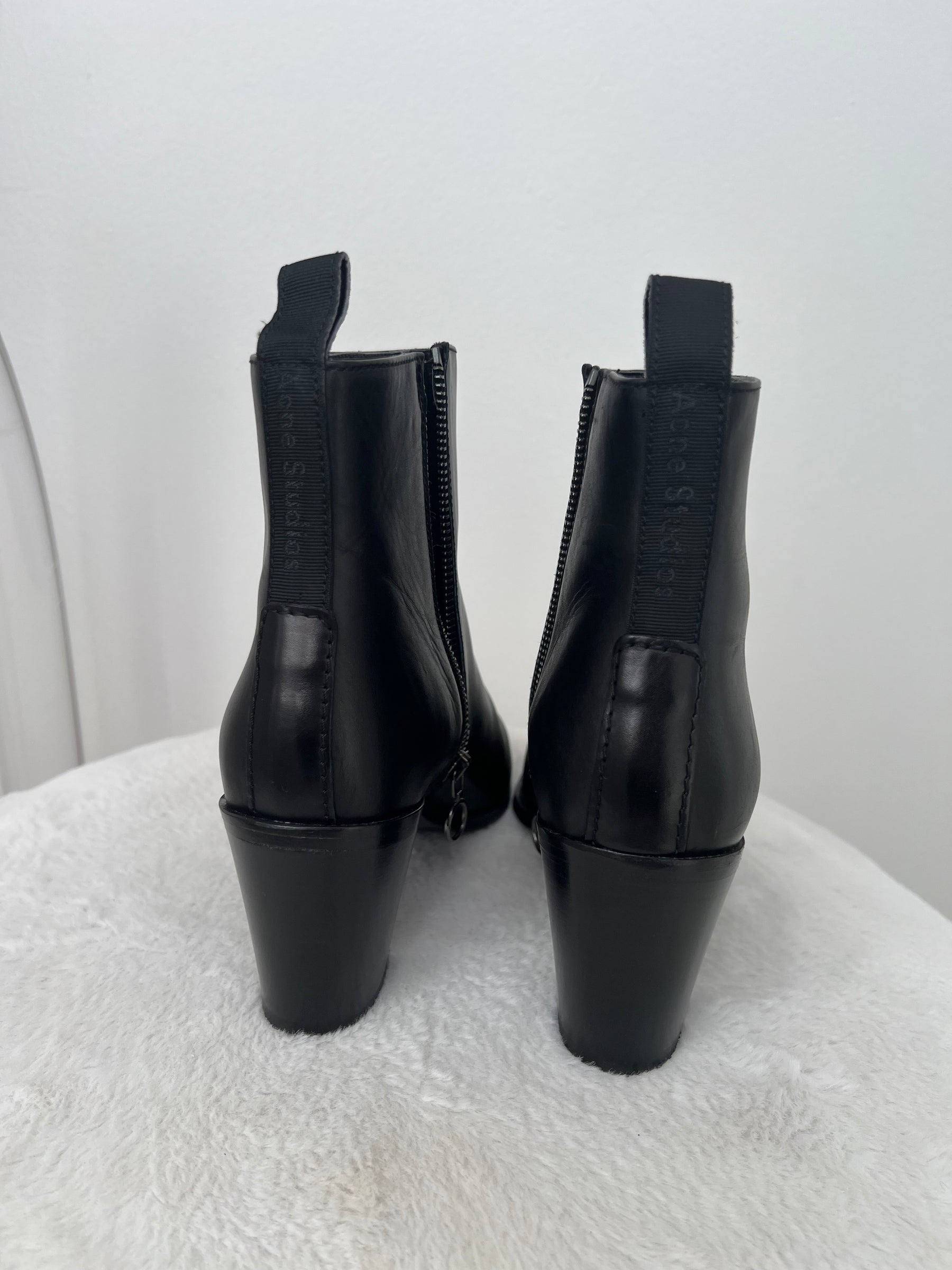 Acne Black Leather Pointed Ankle Boots, 38