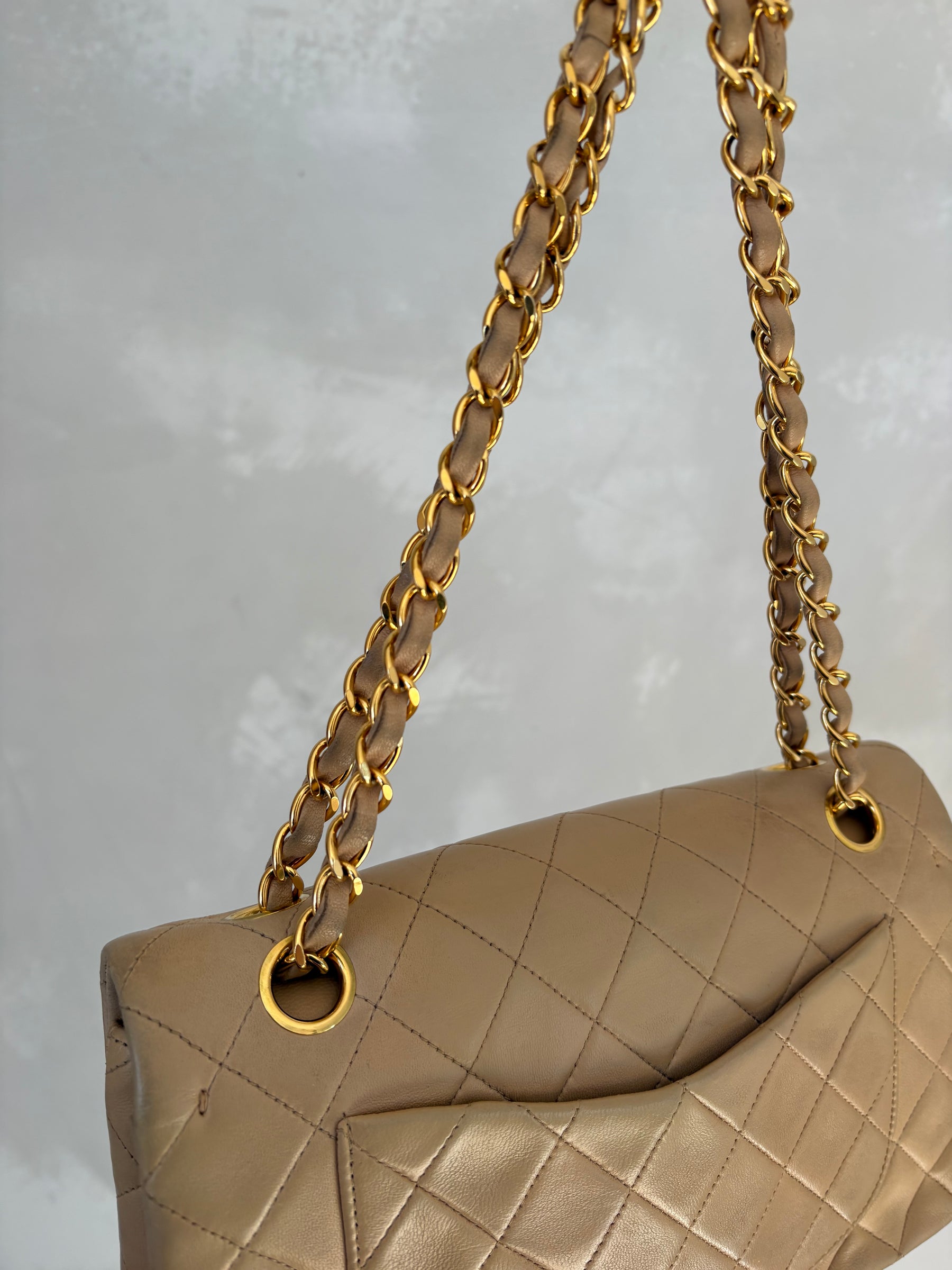 Chanel Small Classic Flap in Beige Lambskin Leather