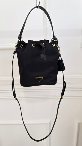 Prada Black Nylon Drawstring Bucket Bag