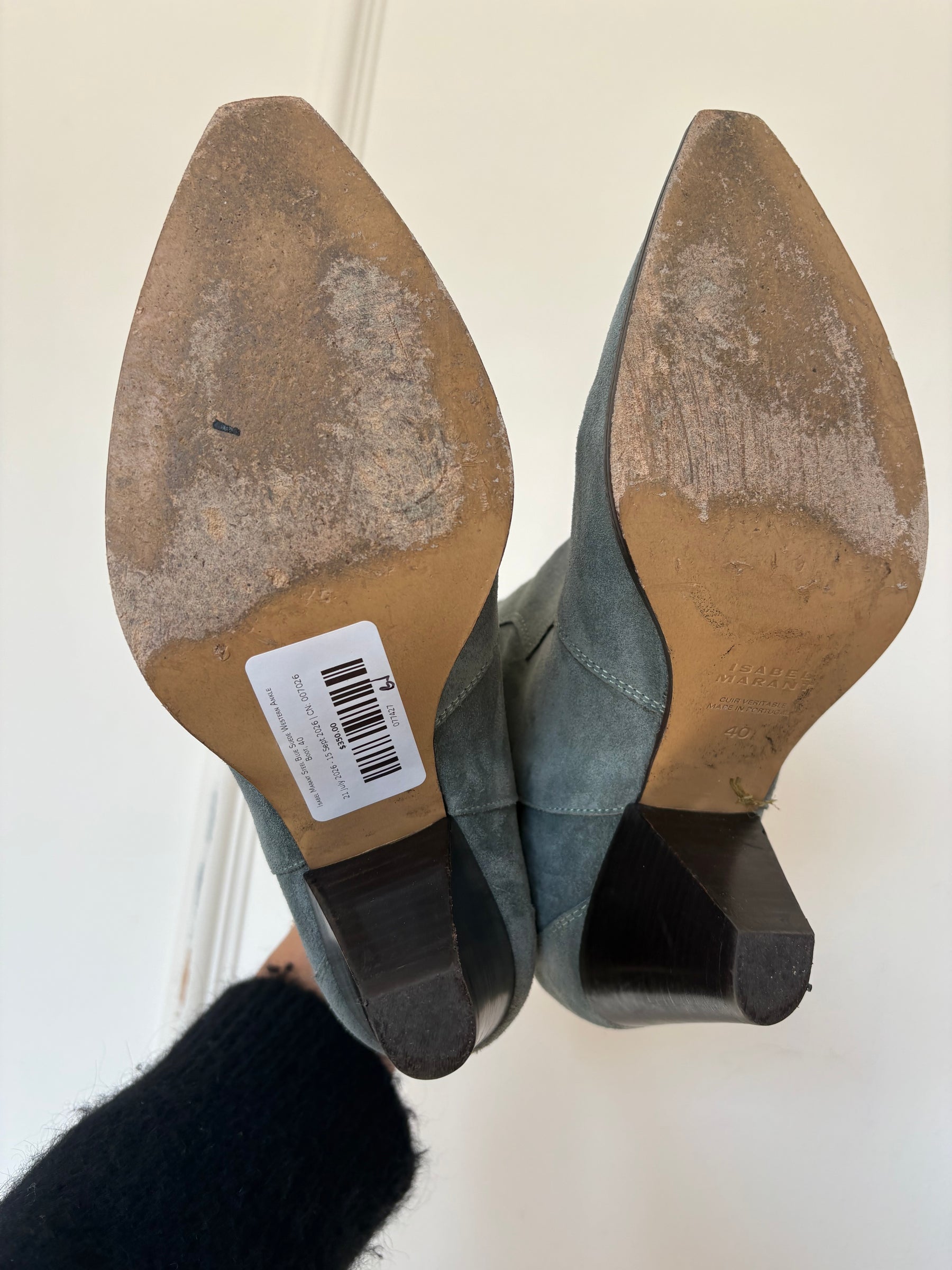 Isabel Marant Steel Blue Suede Western Ankle Boot, 40
