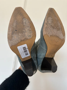 Isabel Marant Steel Blue Suede Western Ankle Boot, 40