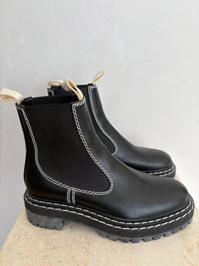 Proenza Schouler Black Chelsea Ankle Boots With White Stitch Detail, 38