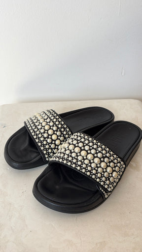 Jimmy Choo Pearl Embellished Rubber Slides, 38