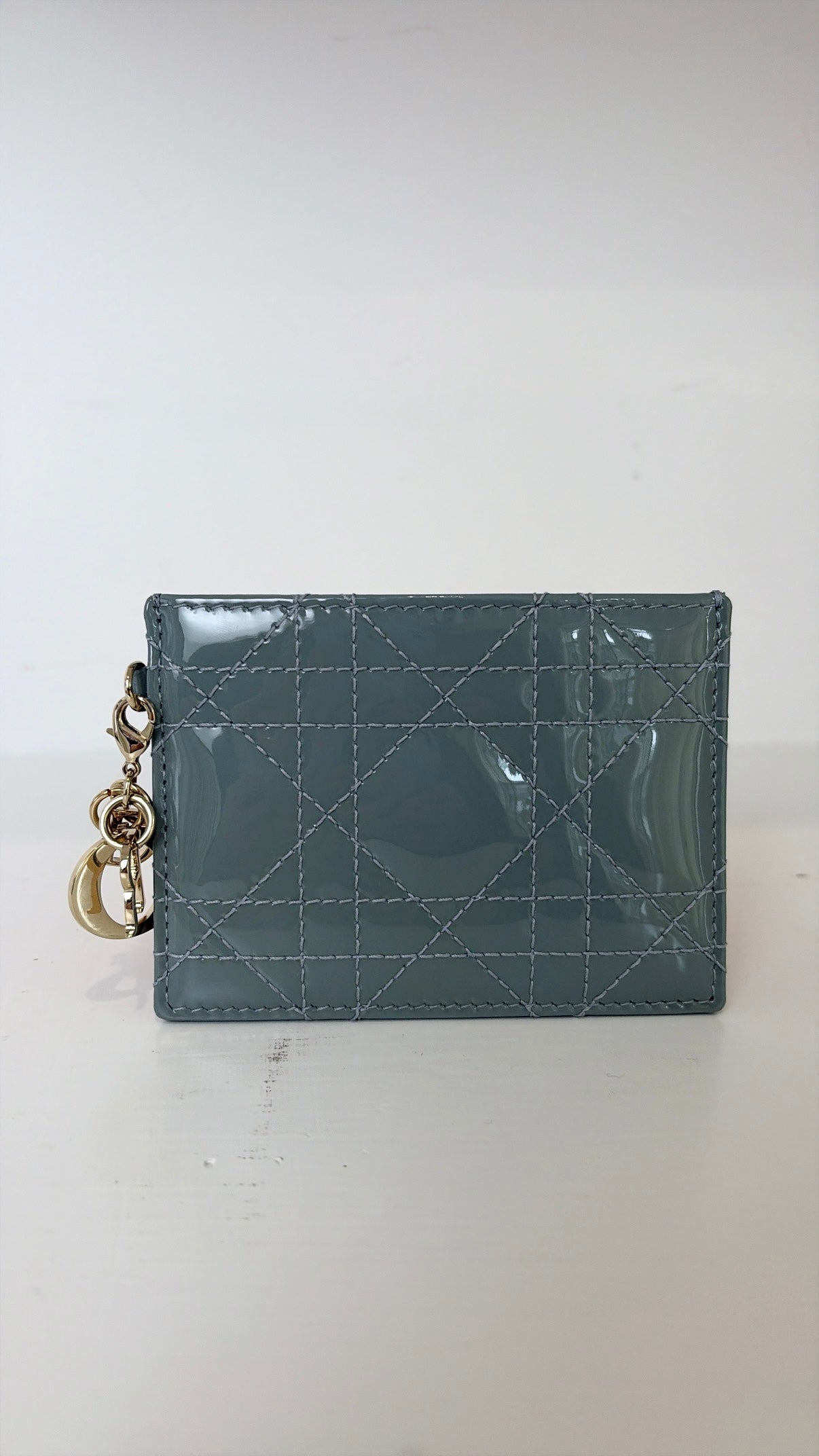 Dior Grey Patent Lady Dior Card Holder