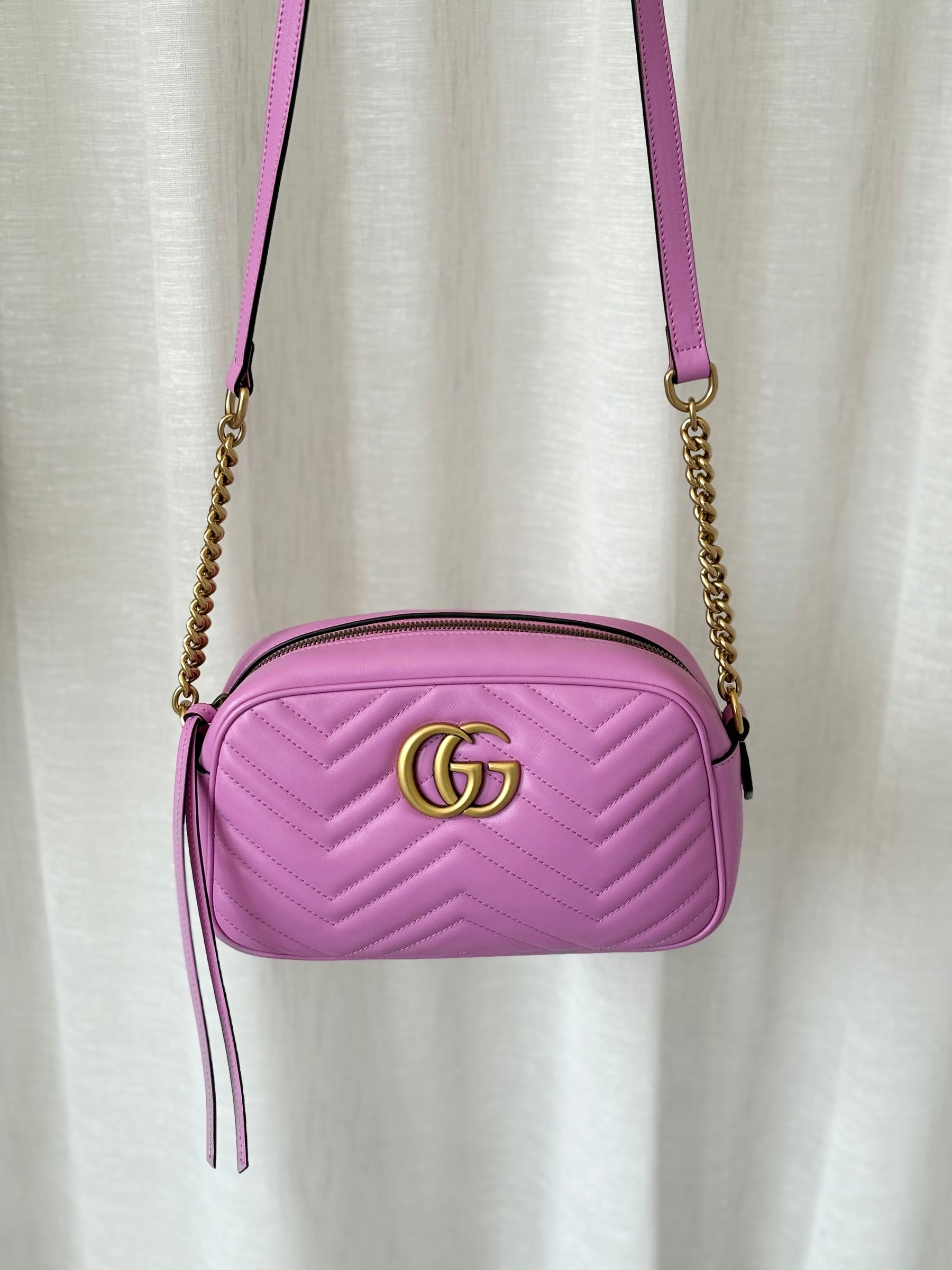 Gucci Mauve Quilted Leather Marmont Small Camera Bag