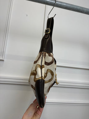 Gucci Dark Brown Leather and Canvas Horsebit Print Jackie