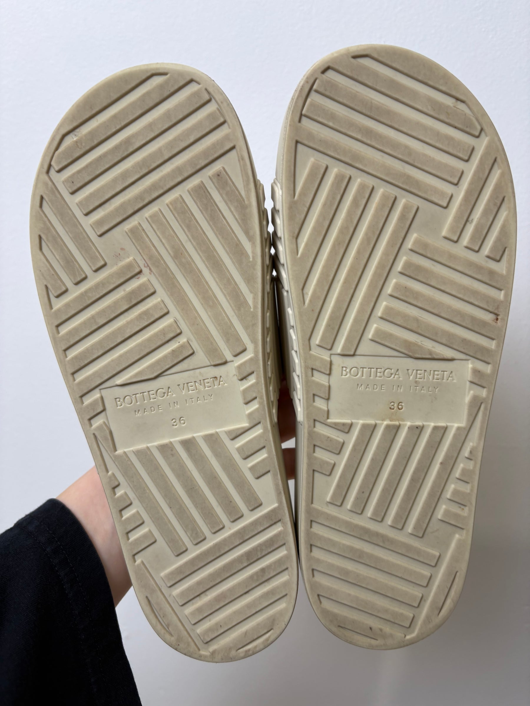 Bottega Veneta Cream Rubber Slides, 36