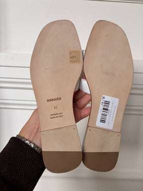 Hermès White Oran Sandals, 41