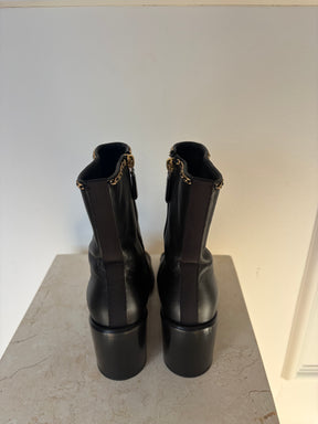 Chanel Black Leather Gold Chain Boots, 36 C