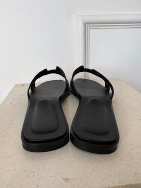 Hermès Black Leather Oran Sandals, 38