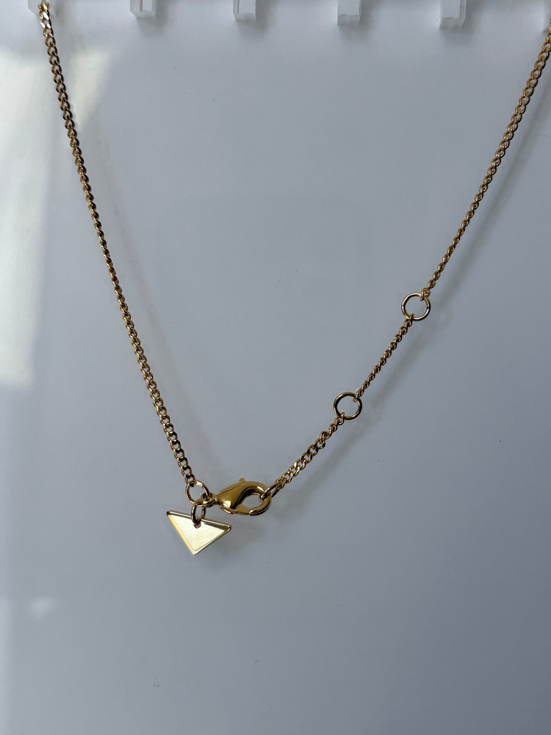 Prada Gold Tone Pink Triangle Logo Necklace