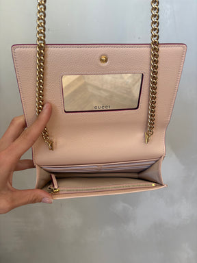 Gucci Burgundy Grained Leather Marmont Wallet on Chain
