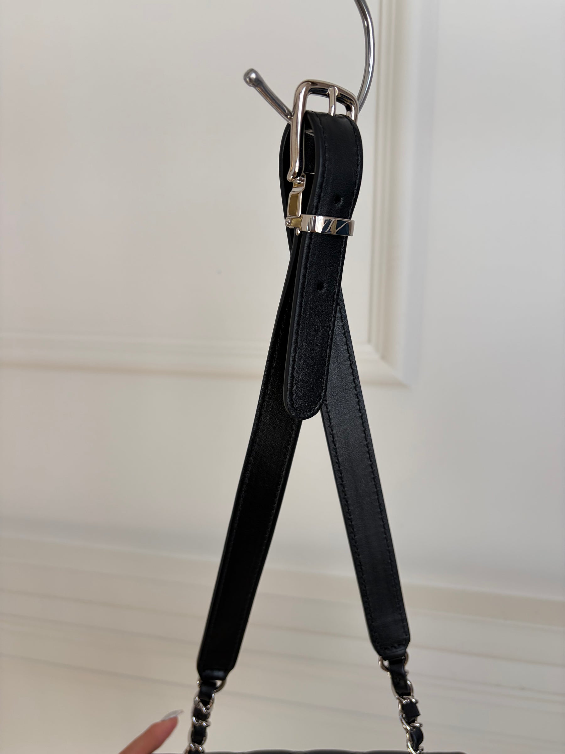 Chanel Uniform Black Lambskin Leather Waist Bag