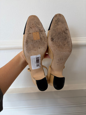 Chanel Black And Beige Sling Back Pumps, 37 C
