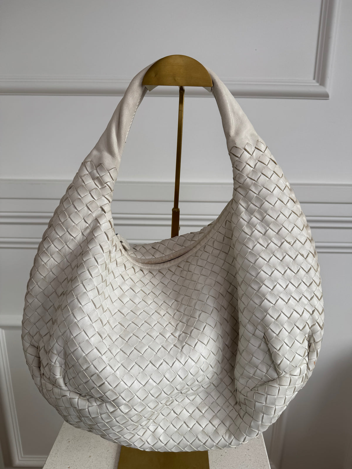 Bottega Veneta White Intrecciato Leather Small Shoulder Bag
