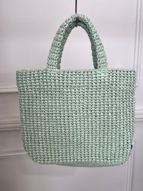 Prada Sage and Black Small Raffia Logo Tote