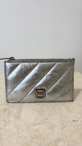 Balenciaga Silver Quilted Leather Card Holder