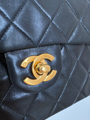 Chanel Vintage Black Lambskin Mini Square Flap Bag Gold HW