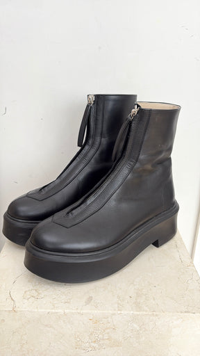 The Row Black Leather Zip Front Boots, 38.5