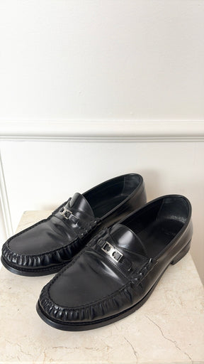 Celine Triomphe Black Leather Loafers Silver Hardware, 42