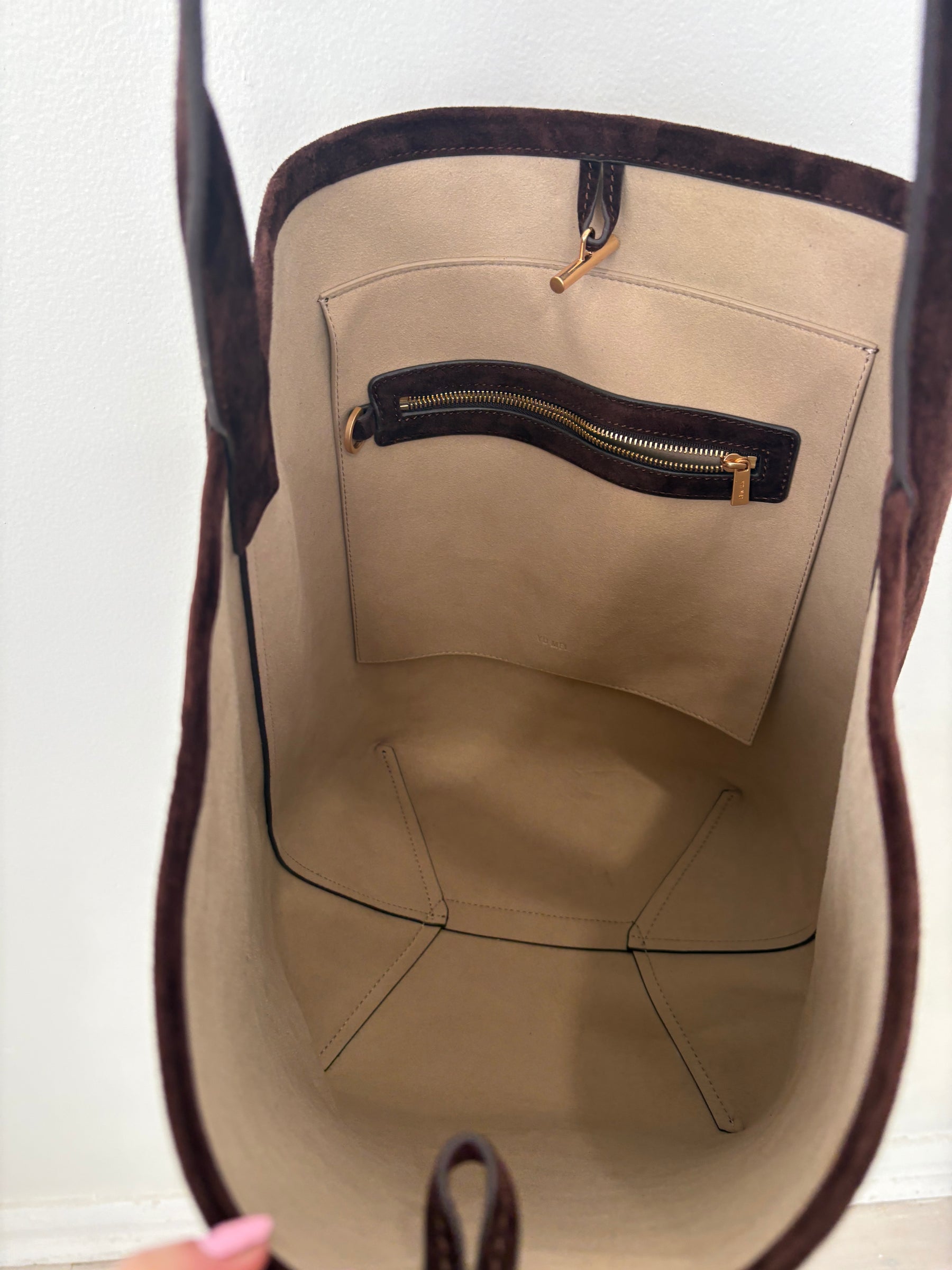 Yu Mei Coffee Suede 'Teresa' Shoulder Tote