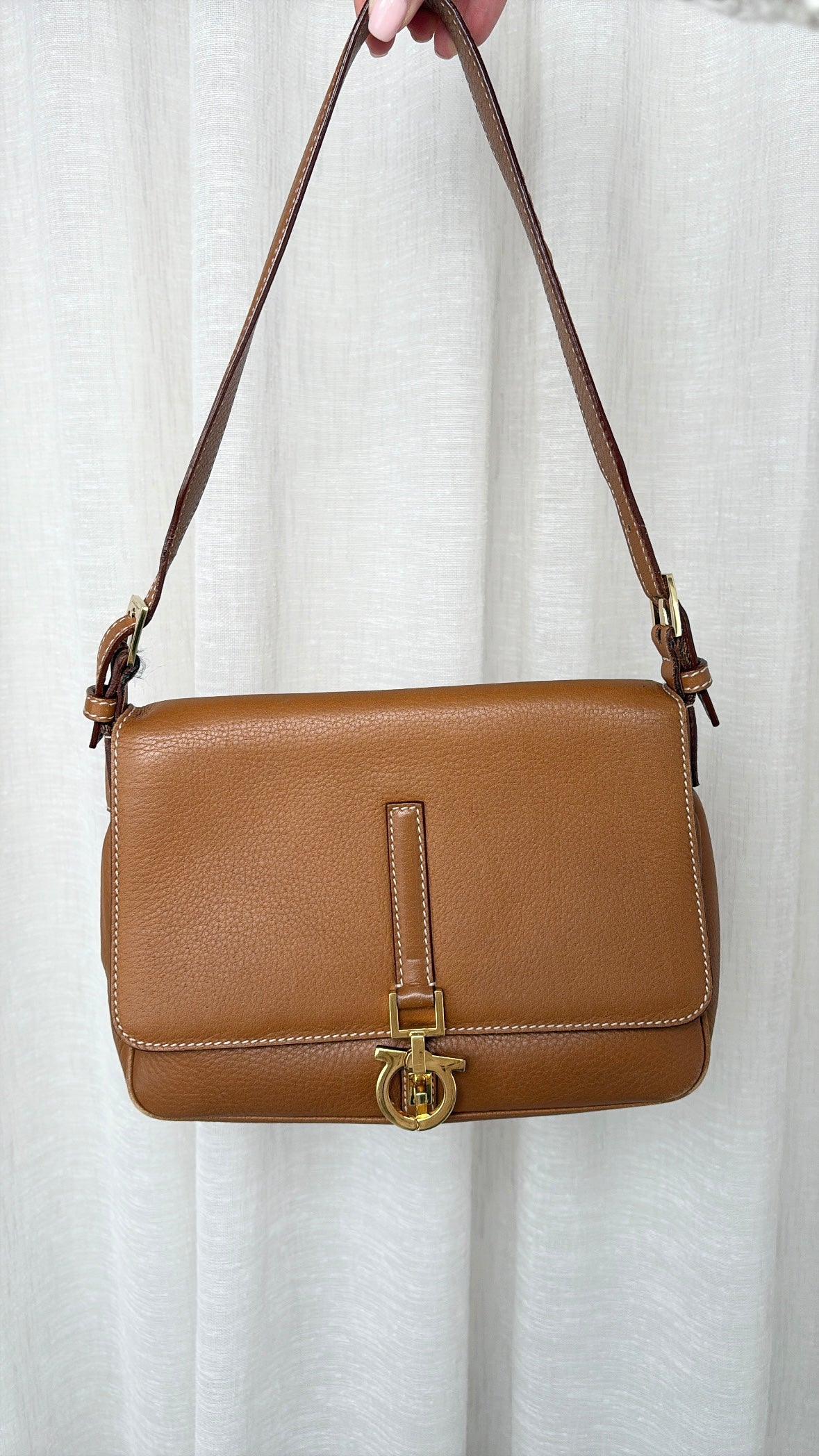 Salvatore Ferragamo Brown leather Shoulder Logo Buckle Bag