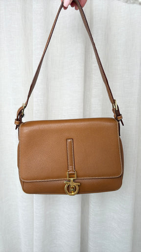 Salvatore Ferragamo Brown leather Shoulder Logo Buckle Bag