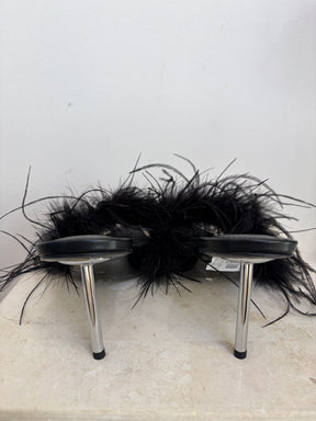 Deering Black Feather Heeled Mules, 40
