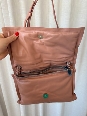 Salvatore Ferragamo Dust Rose Leather Pillow Chain Shoulder Bag