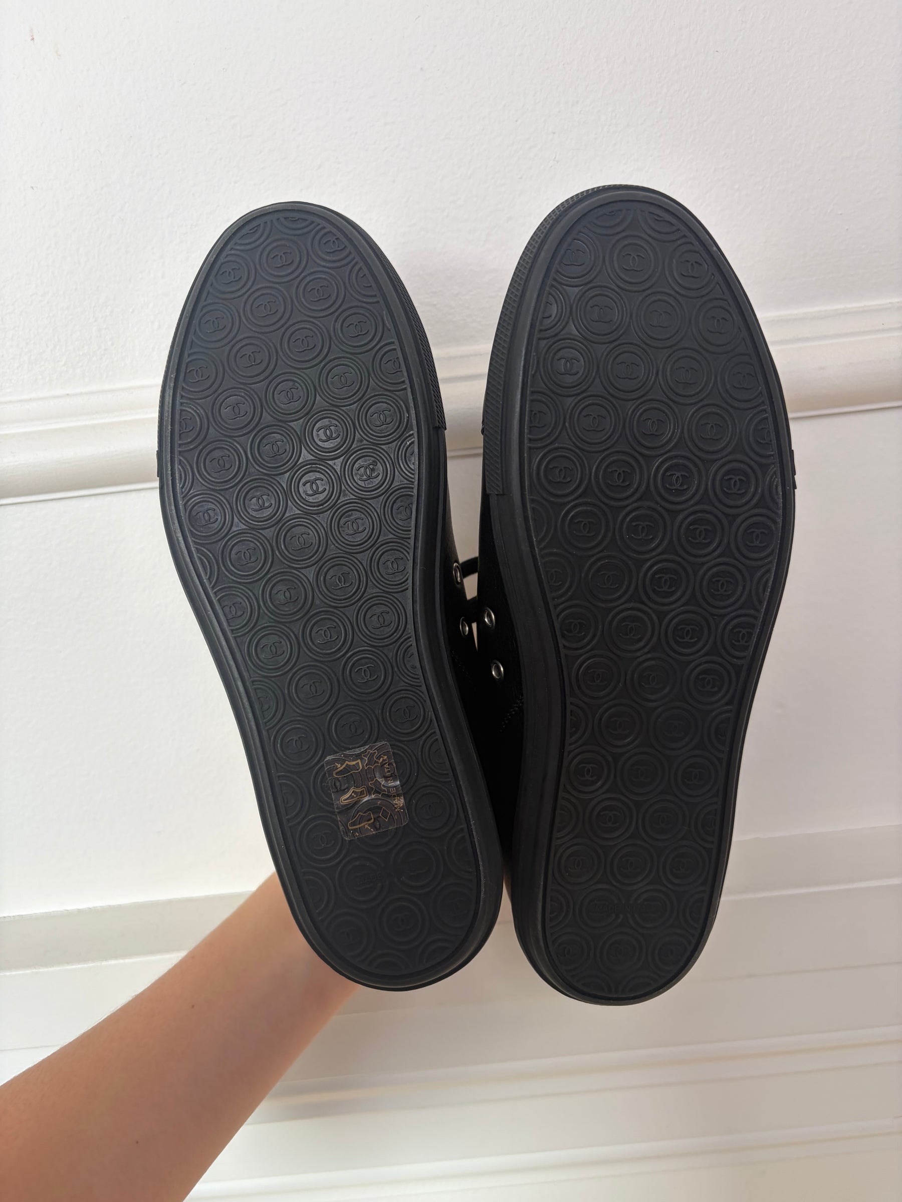 Chanel Uniform Black Leather Sneakers, 36