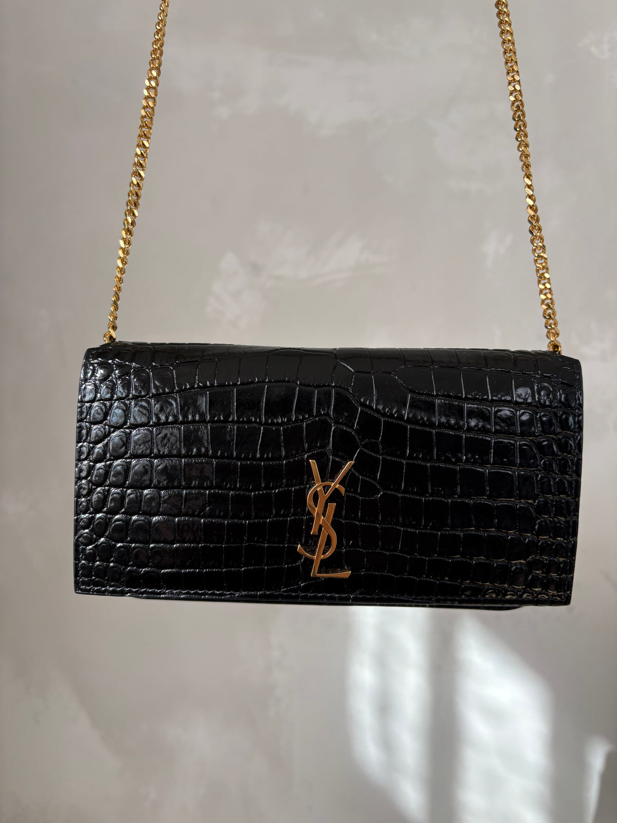 YSL Black Croc Embossed Monogram WOC