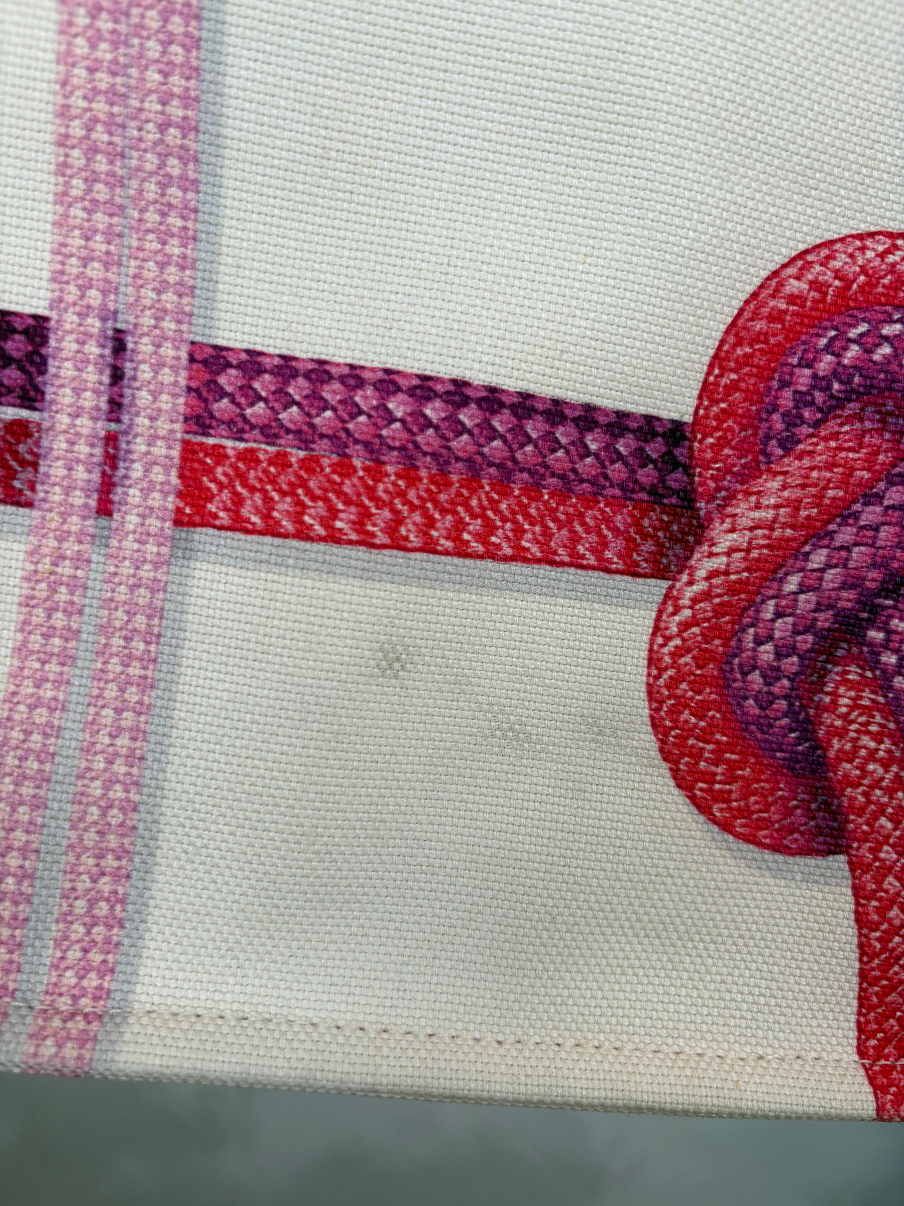 Longchamp Cream Pink and Purple Rope Print Canvas Tote