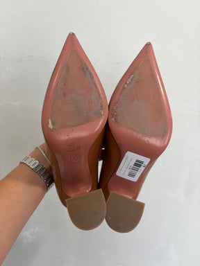 Amina Muaddi Camel Leather Pointed Pump, 39