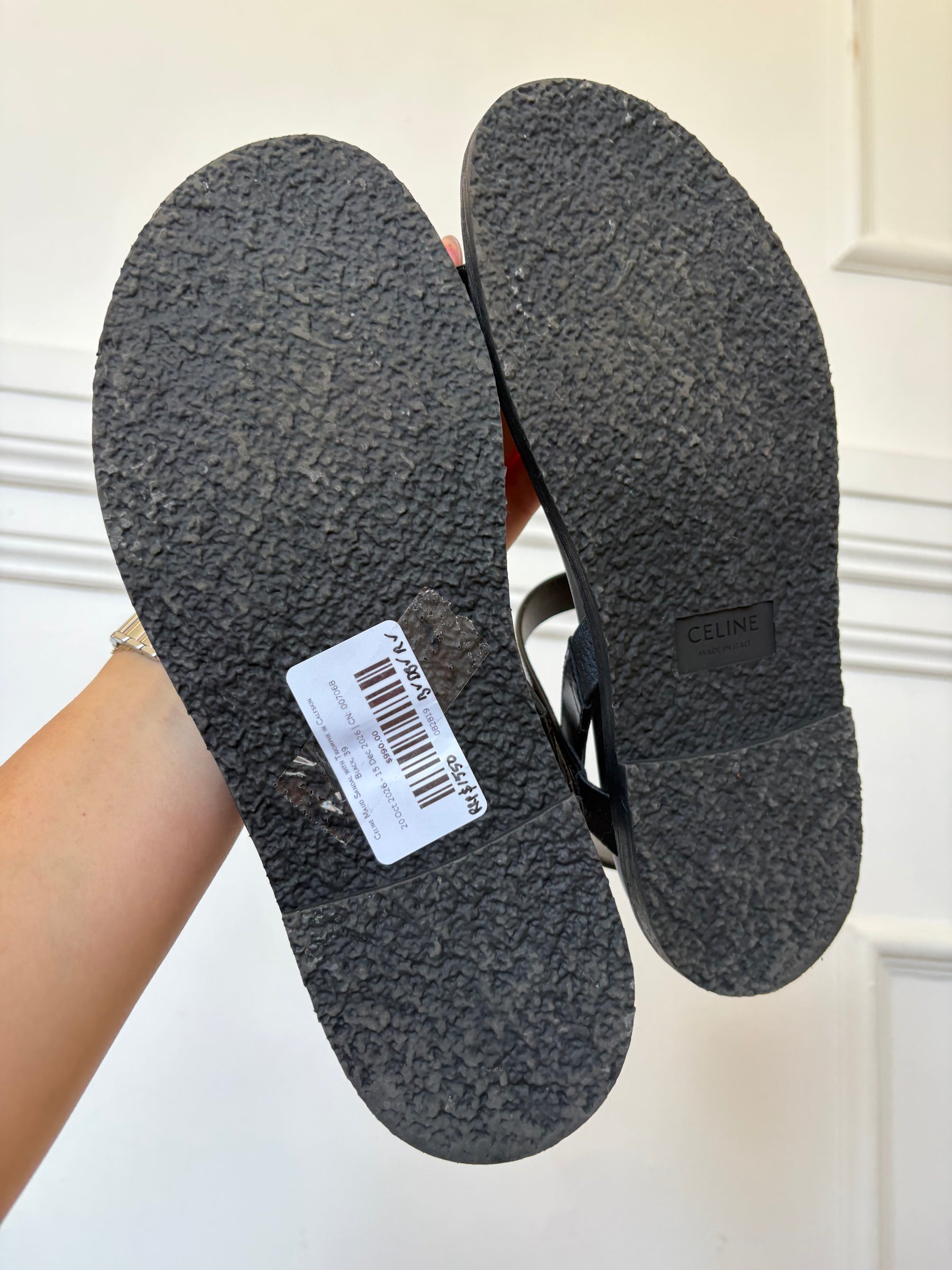 Celine Maud Sandal with Triomphe in Calfskin Black, 39