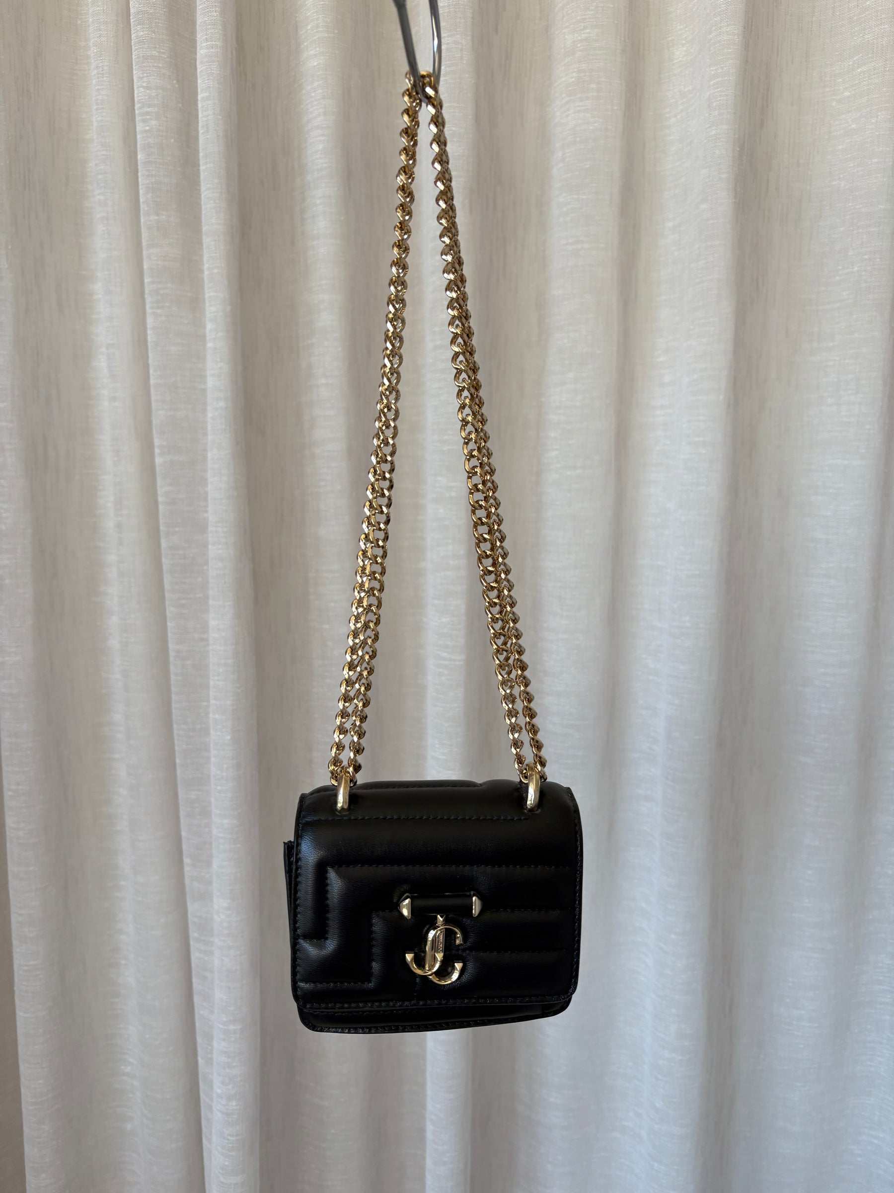 Jimmy Choo Black Leather Mini Quiltes Logo Bag