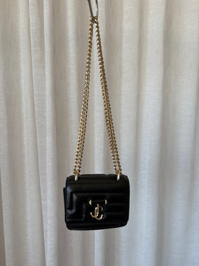 Jimmy Choo Black Leather Mini Quiltes Logo Bag