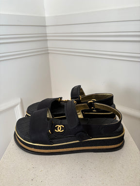 Chanel Black Satin Strappy Platform Sandal, 38.5 C