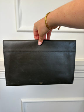 Celine Dark Khaki and Pink Leather Clutch