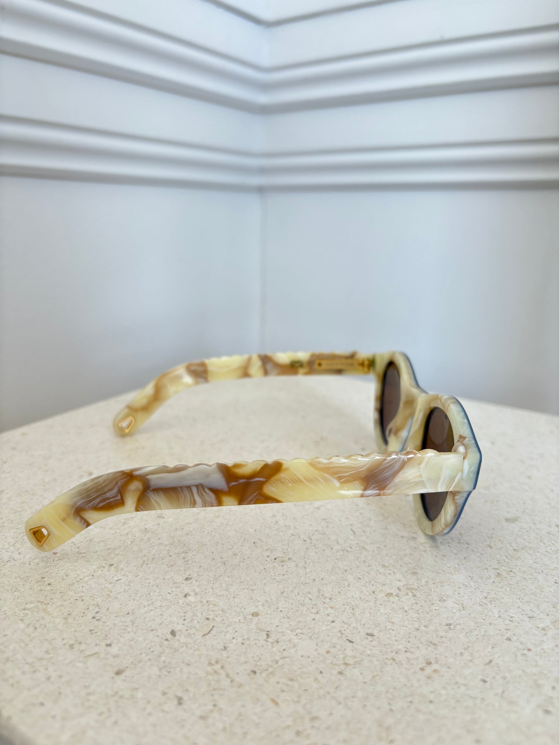 Lucy Folk Blue and Ivory Round Sunglasses